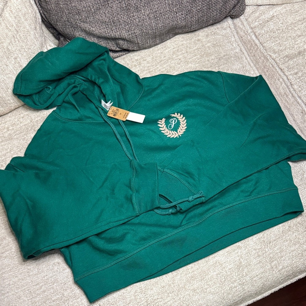PINK Victoria's Secret Green crop Hoodie sweatshirt with P Logo size L